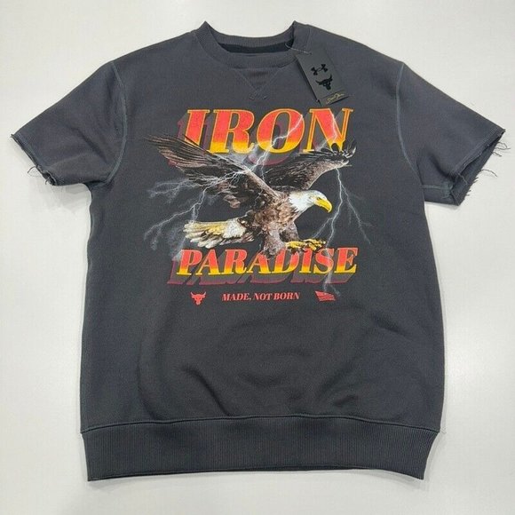 Under Armour Project Rock Cut Off Sweatshirt‎ S Iron Paradise Men Gym Workout - Picture 1 of 8